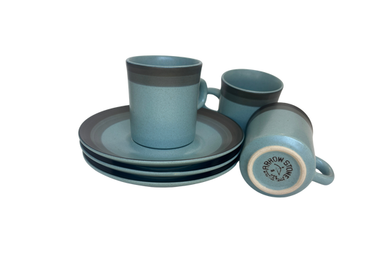Vintage Kasuga Arrowstone Cups & Saucers – Navajo Blue (Set of 4)